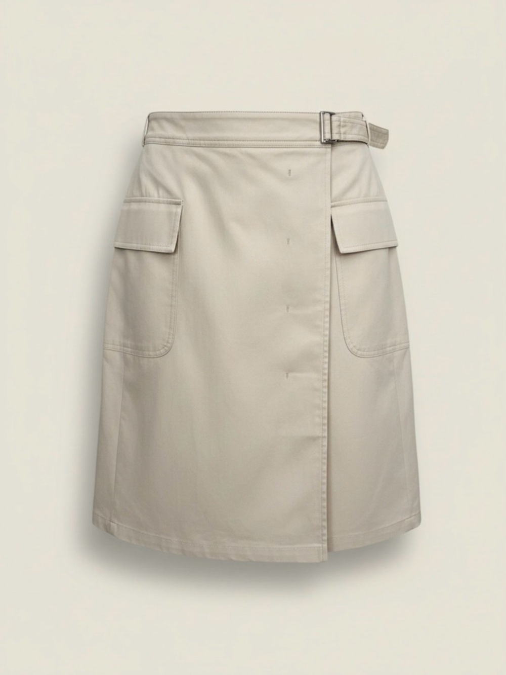 S MaxMara Cotton Skirt Beige | Utility Button Front Exposed Placket | Minimalist